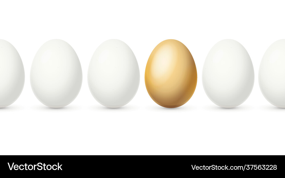 Realistic detailed 3d white and gold egg on a row Realistic detailed 3d white and gold egg on a row vector image