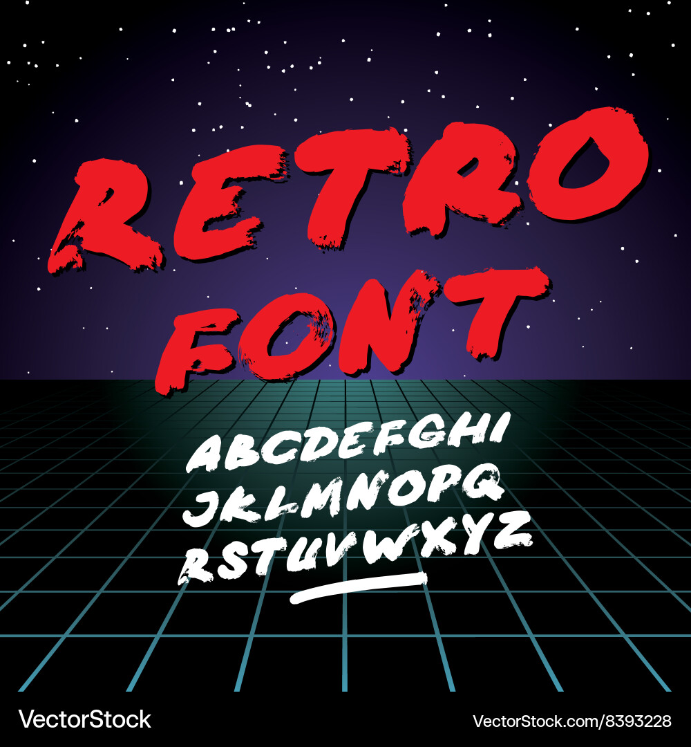 Retro font on light grid background alphabet vector image