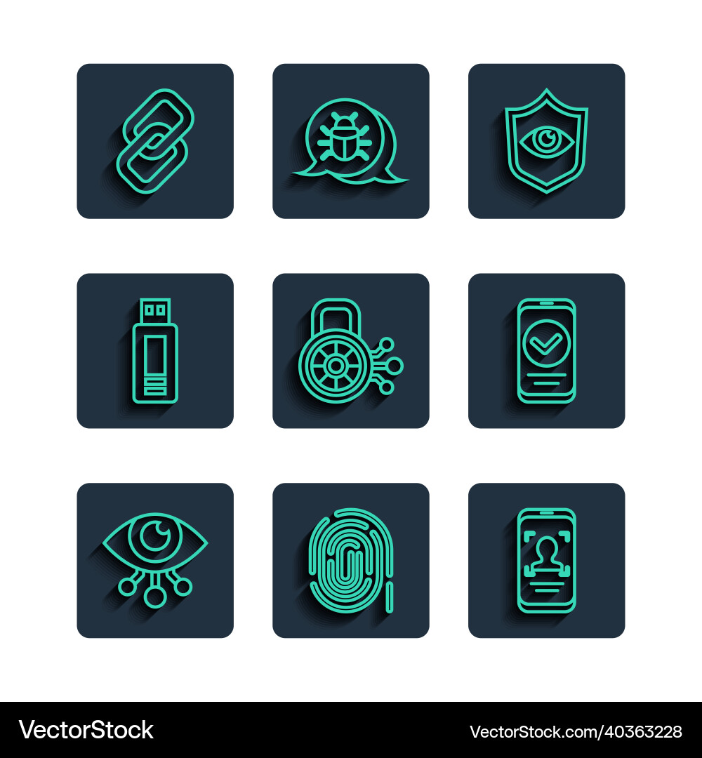 Set line eye scan fingerprint mobile and face vector image