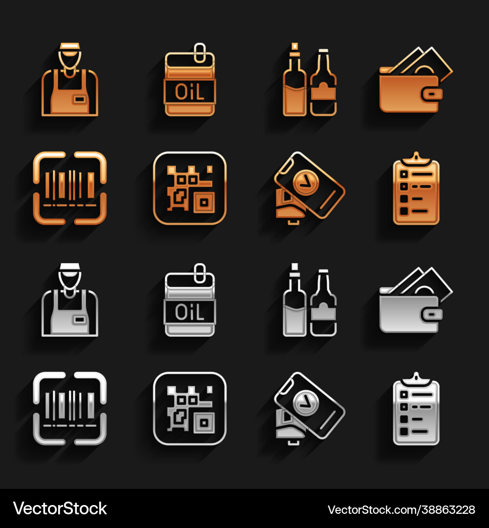 Set qr code wallet with money shopping list pos Set qr code wallet with money shopping list pos vector image