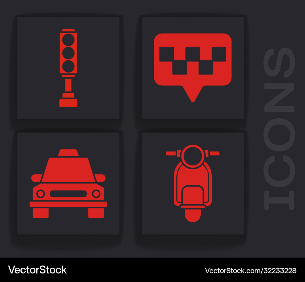 Set scooter traffic light map pointer with taxi Set scooter traffic light map pointer with taxi vector image
