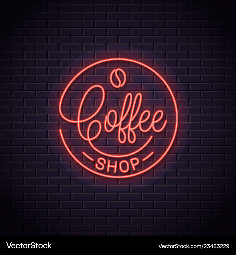 Coffee neon logo shop sign vector image