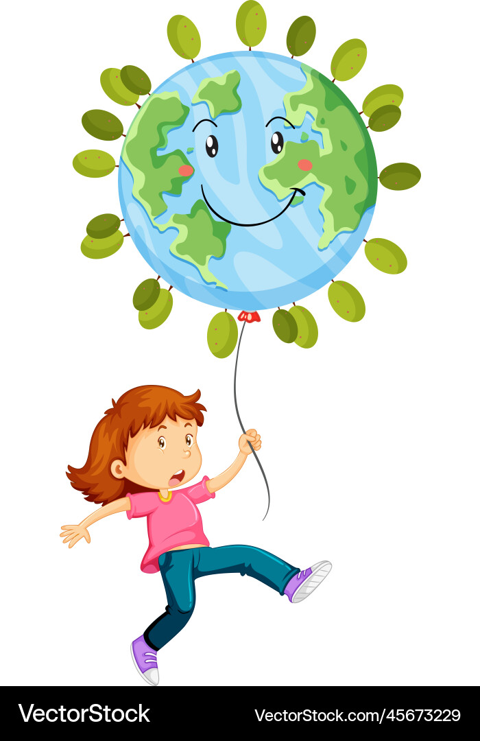 Earth day logo concept with a girl holding balloon Earth day logo concept with a girl holding balloon vector image