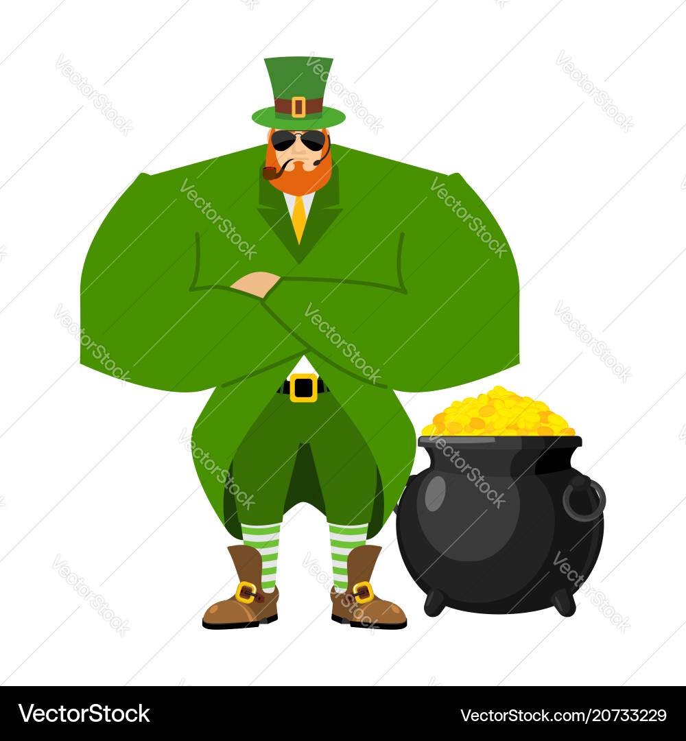 Leprechaun security bodyguard dwarf with red vector image