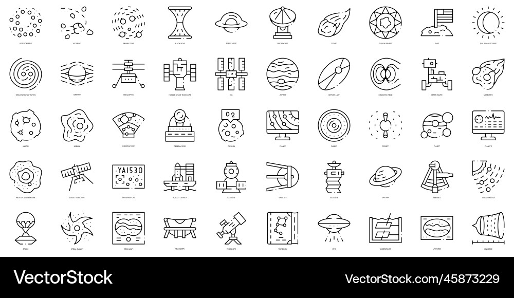 Linear style astronomy icons bundle Vector Image