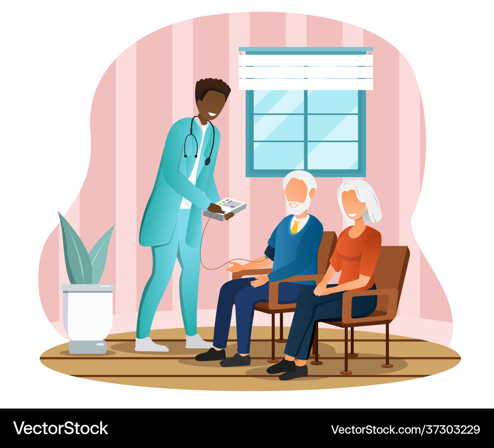 Male doctor is visiting elderly people family Male doctor is visiting elderly people family vector image