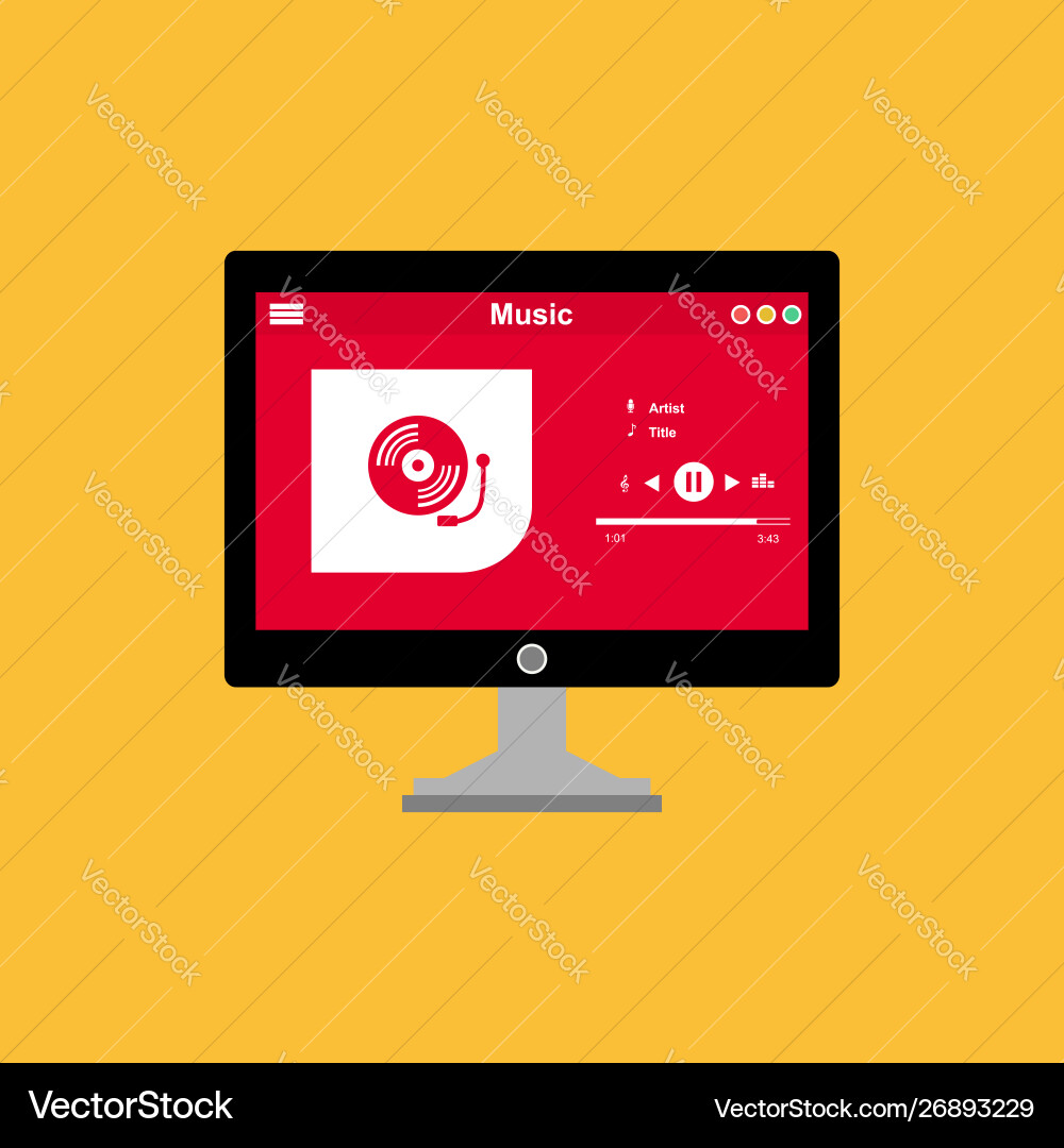 Media player application app template with flat Media player application app template with flat vector image