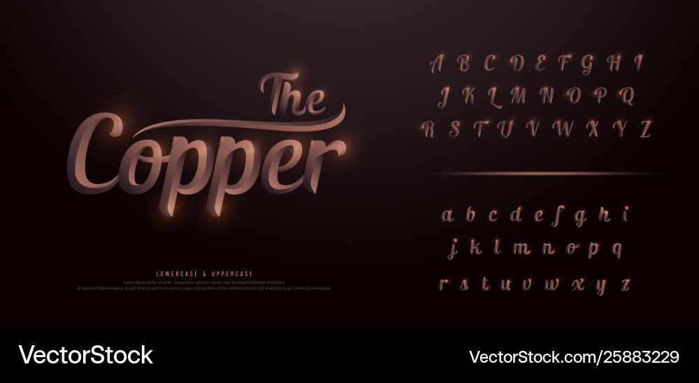 Metallic Copper Chrome Font - Elegant Script vector image