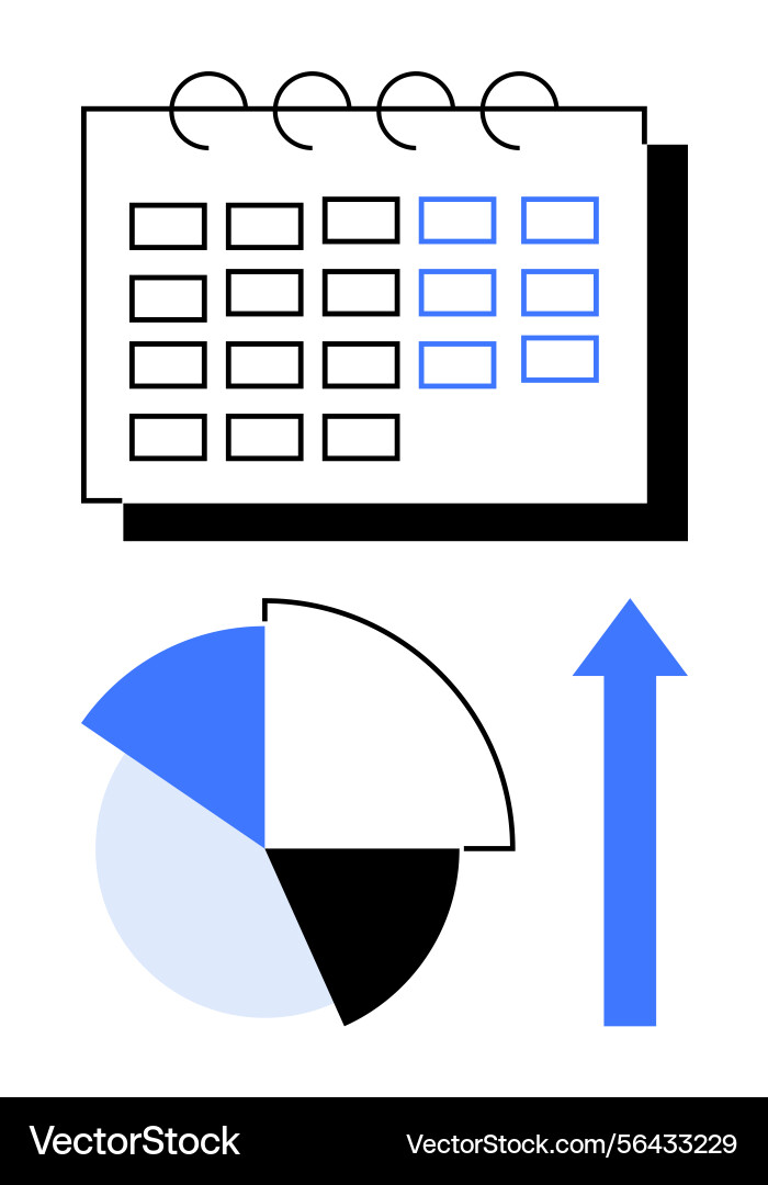 Planning calendar with data pie chart and growth vector image