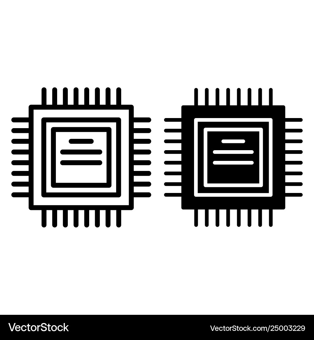 Processor line and glyph icon cpu Processor line and glyph icon cpu vector image