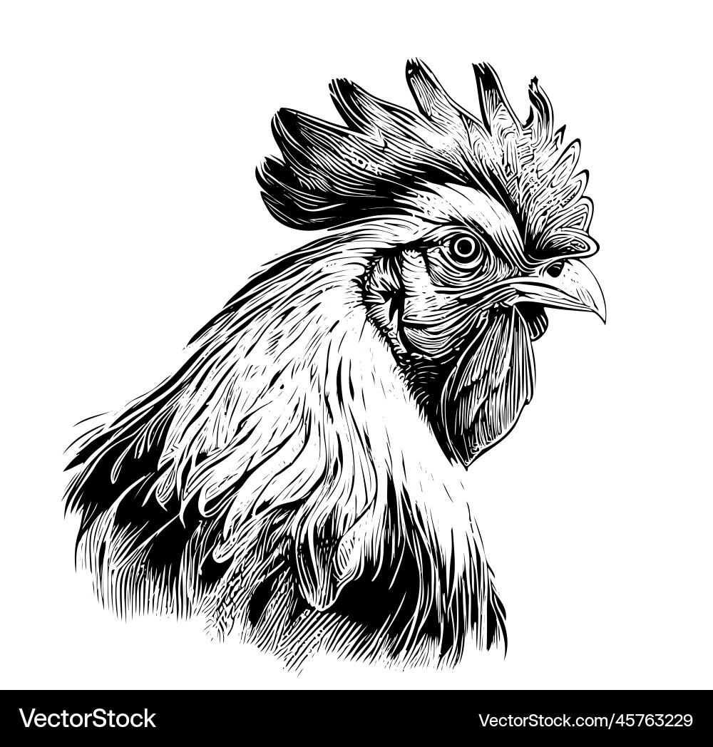 Rooster Portrait Skizze Hand gezeichnet Gravur Stil Rooster Portrait Skizze Hand gezeichnet Gravur Stil vektorbild