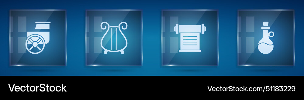 Set ancient chariot lyre decree parchment scroll Set ancient chariot lyre decree parchment scroll vector image