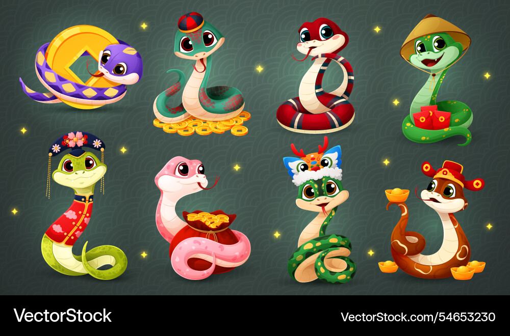 2025 lunar year funny cartoon snake characters 2025 lunar year funny cartoon snake characters vector image
