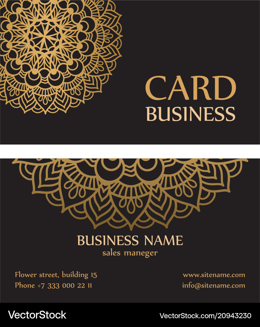 Business card with circle gold ornaments Business card with circle gold ornaments vector image