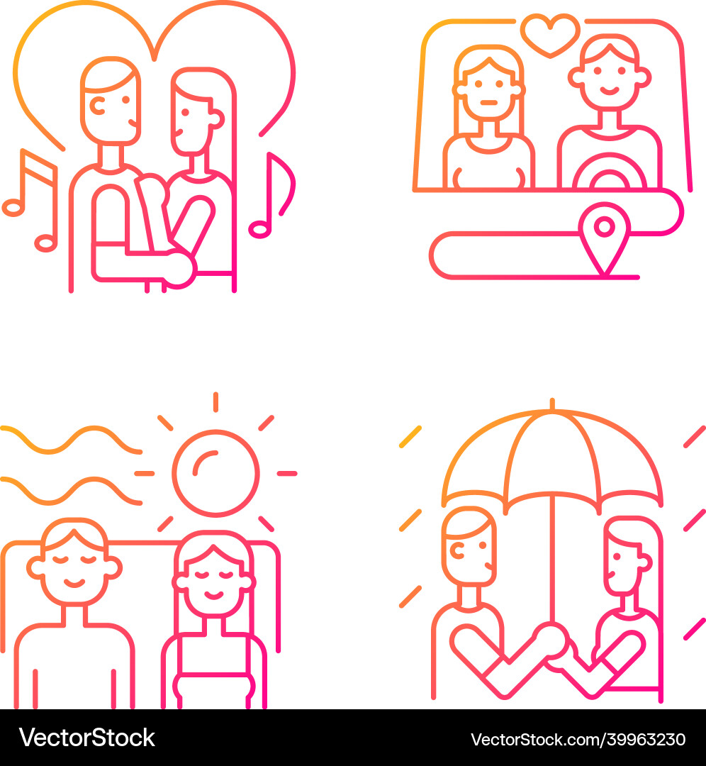 Couple quality time gradient linear icons set Couple quality time gradient linear icons set vector image