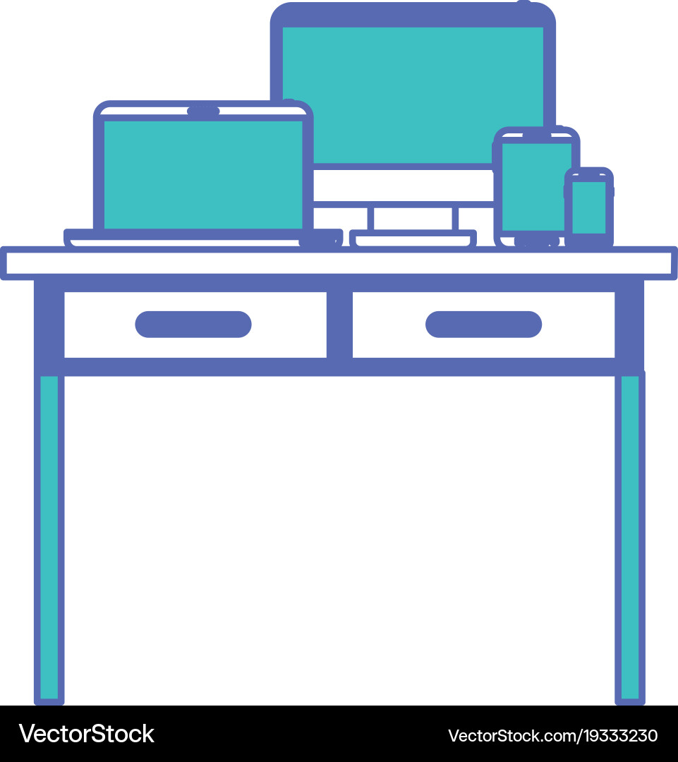 Desk table with drawers front view tech vector image