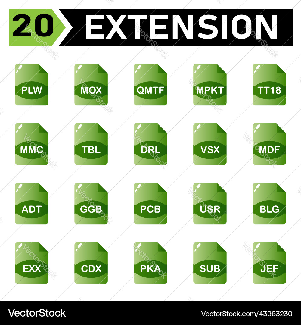 File extension icon include plw mox qmtf mpkt Vector Image
