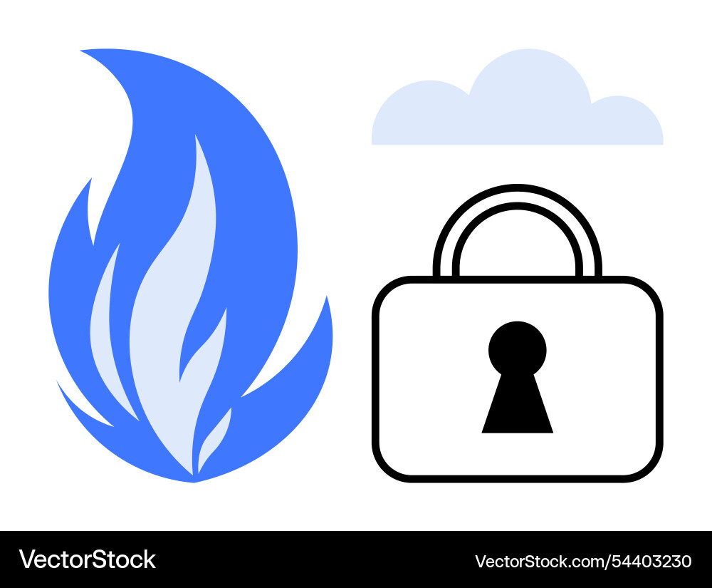 Fire and padlock with cloud symbolizing security Fire and padlock with cloud symbolizing security Vector Image