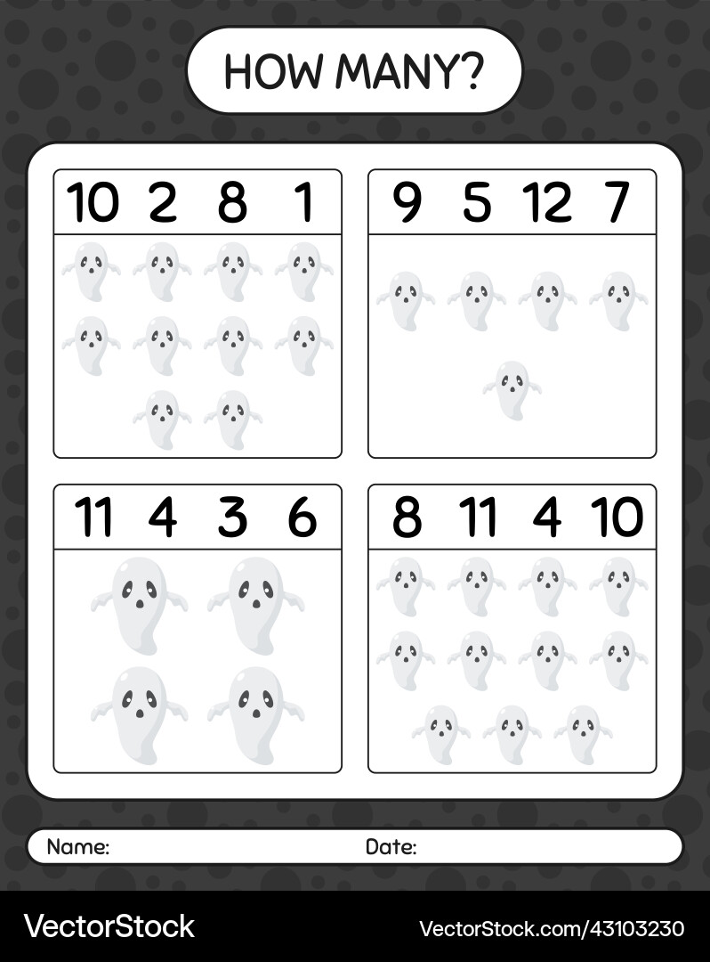 How many counting game with ghost worksheet vector image