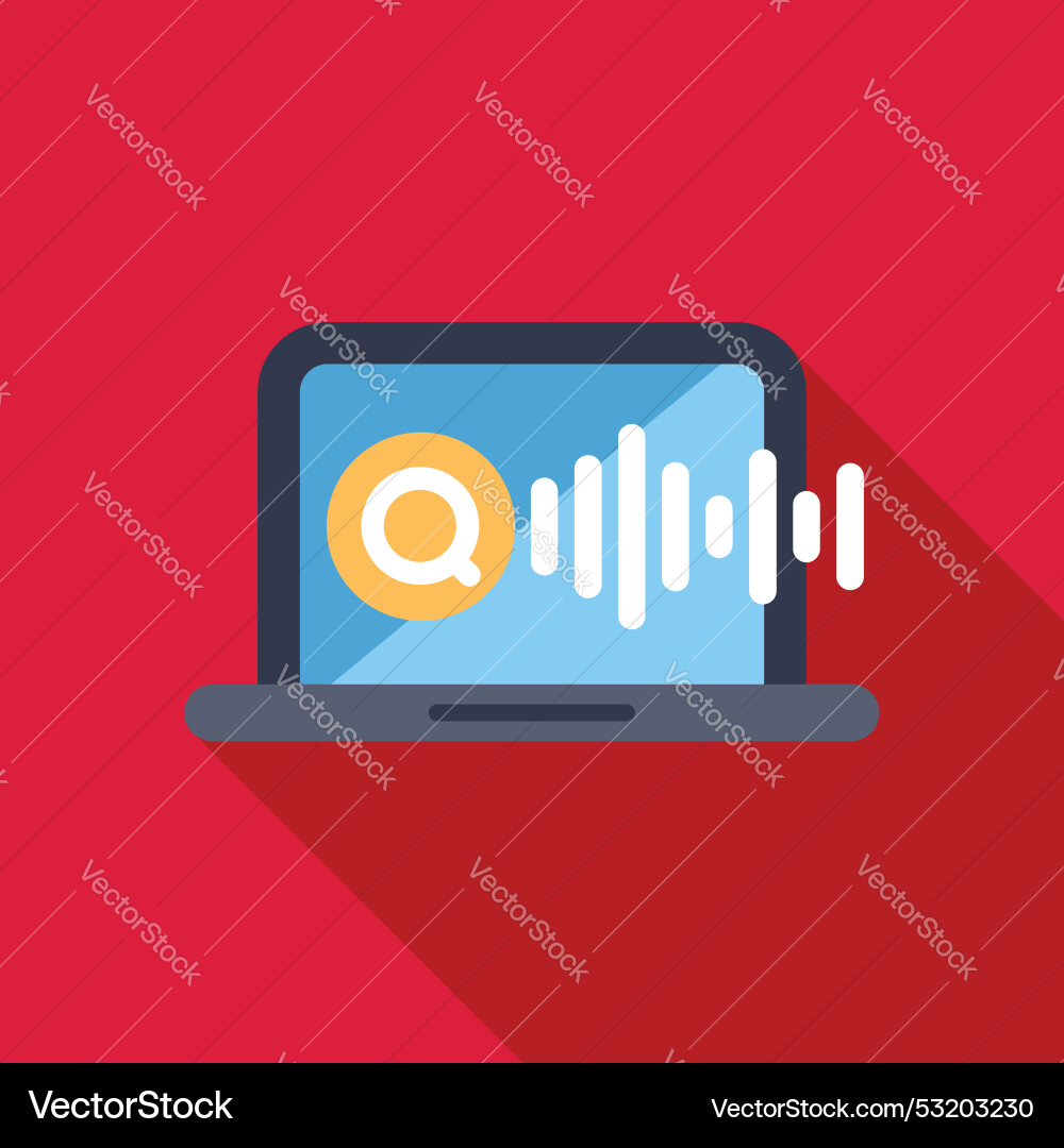 Laptop displaying voice search with sound wave Laptop displaying voice search with sound wave vector image