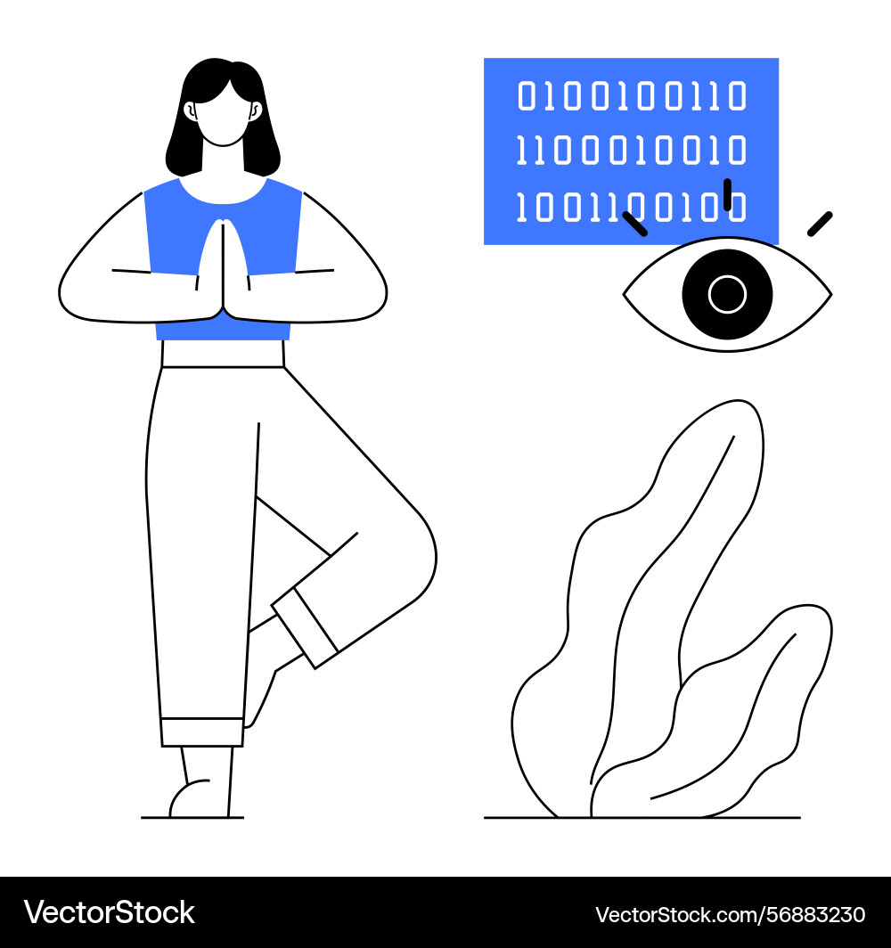 Mindfulness and technology connection with binary Vector Image