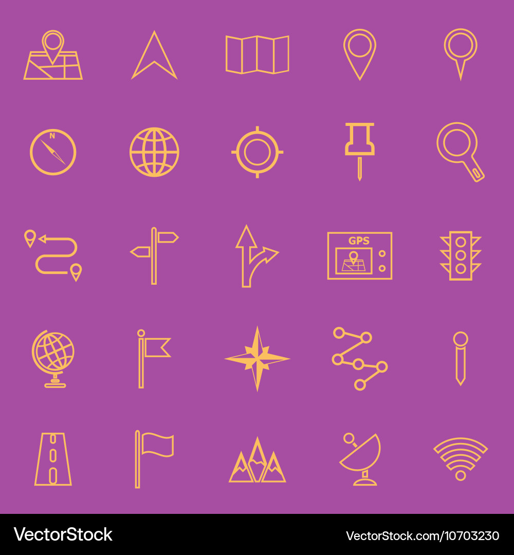 Navigation line color icons on violet background vector image