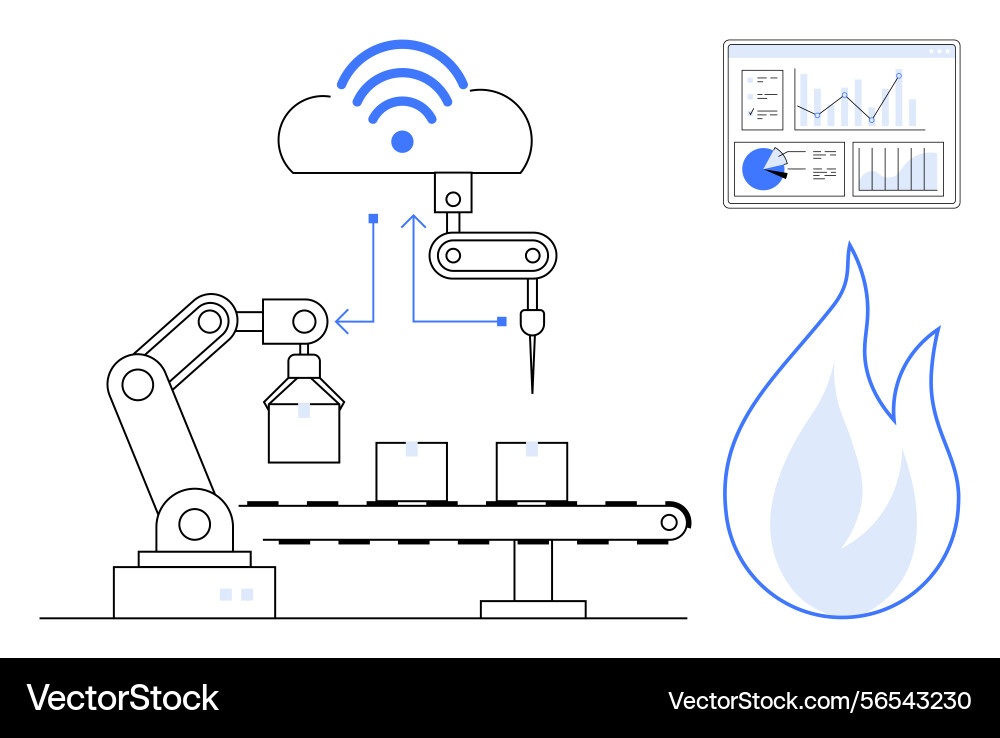Smart factory robotics with wireless connectivity Smart factory robotics with wireless connectivity vector image