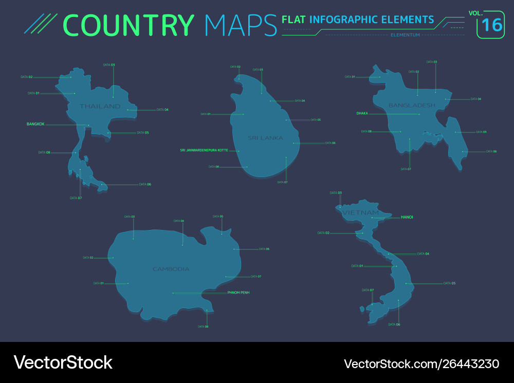 Thailand cambodia vietnam bangladesh and sri Thailand cambodia vietnam bangladesh and sri vector image