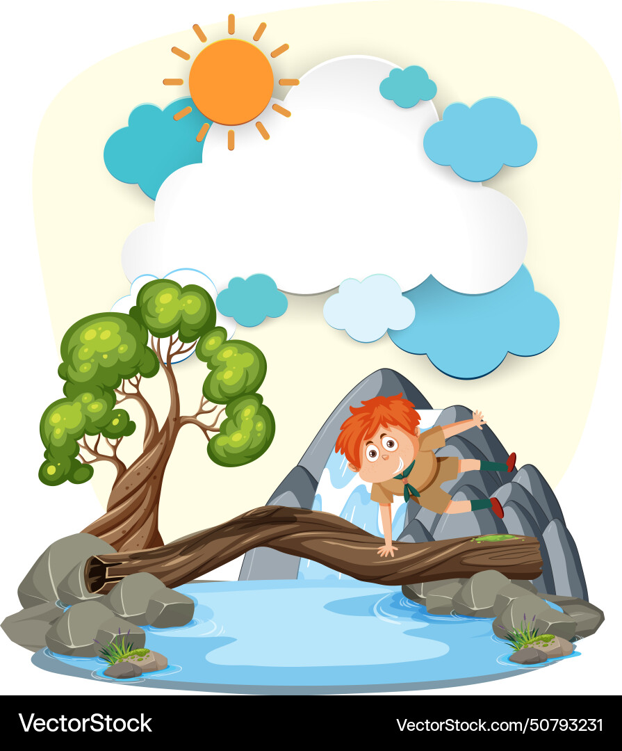 Cartoon boy crossing a river on fallen tree – Royalty-Free Vector |  VectorStock, image size:895x1080