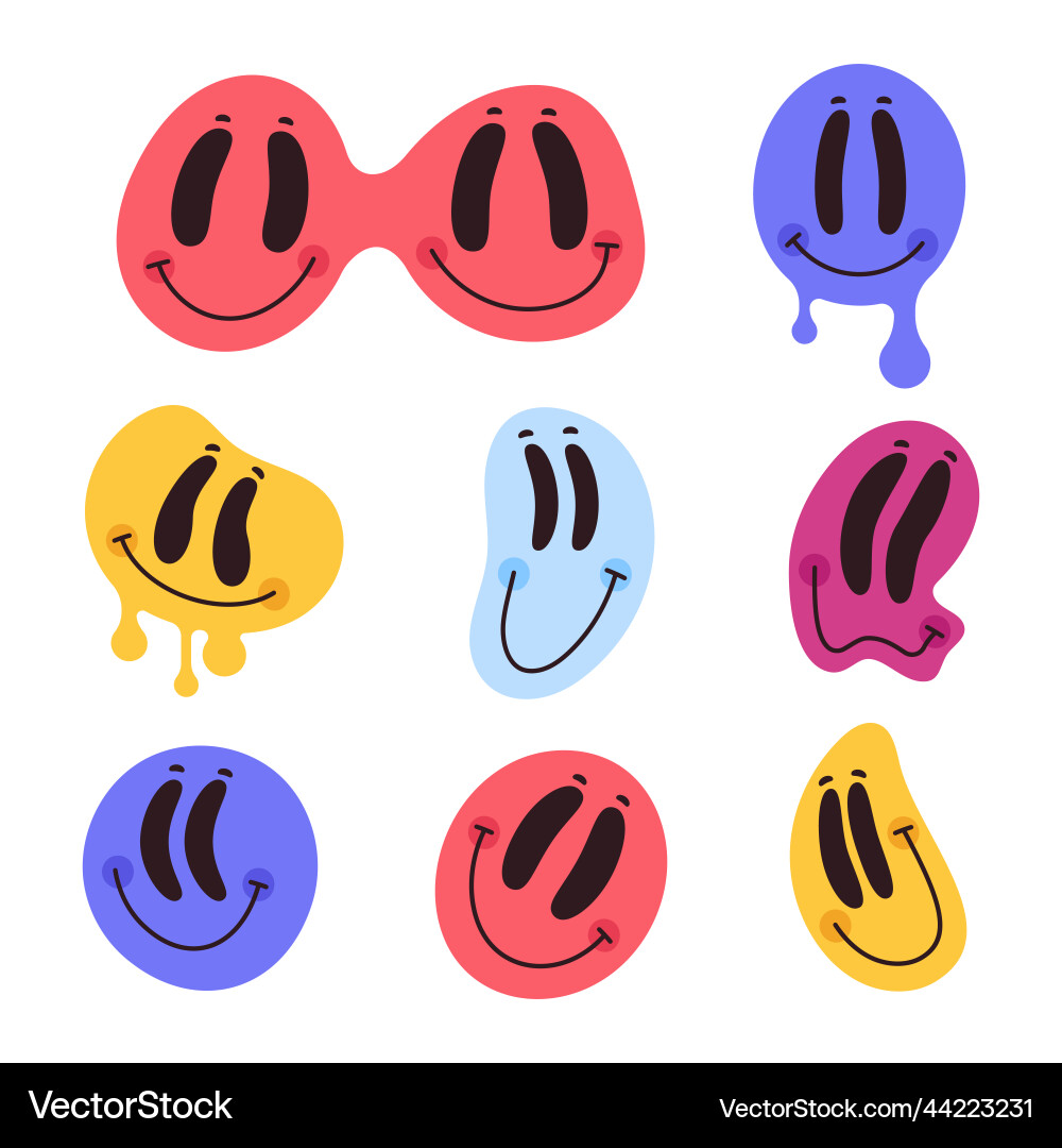 Cartoon smiling emoji faces cute comic Cartoon smiling emoji faces cute comic vector image