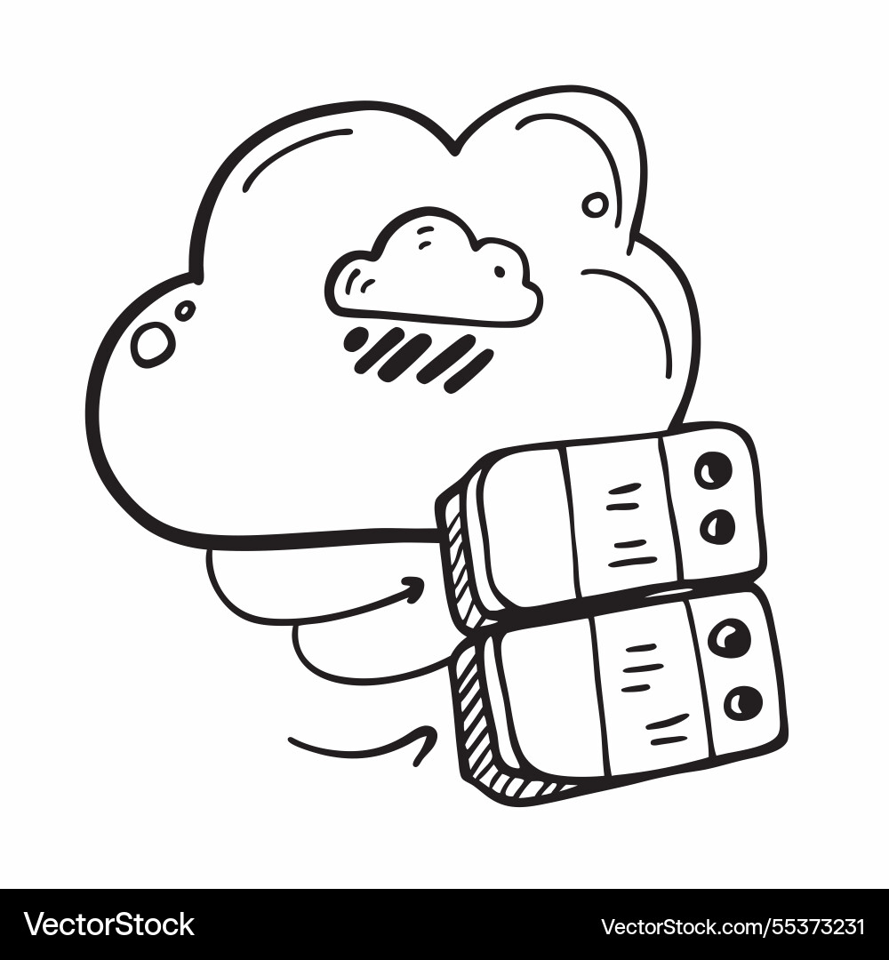Cloud and server with data storage wording Cloud and server with data storage wording vector image