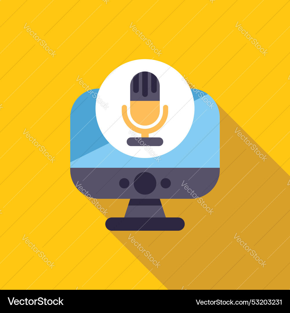 Desktop computer displaying microphone icon Vector Image