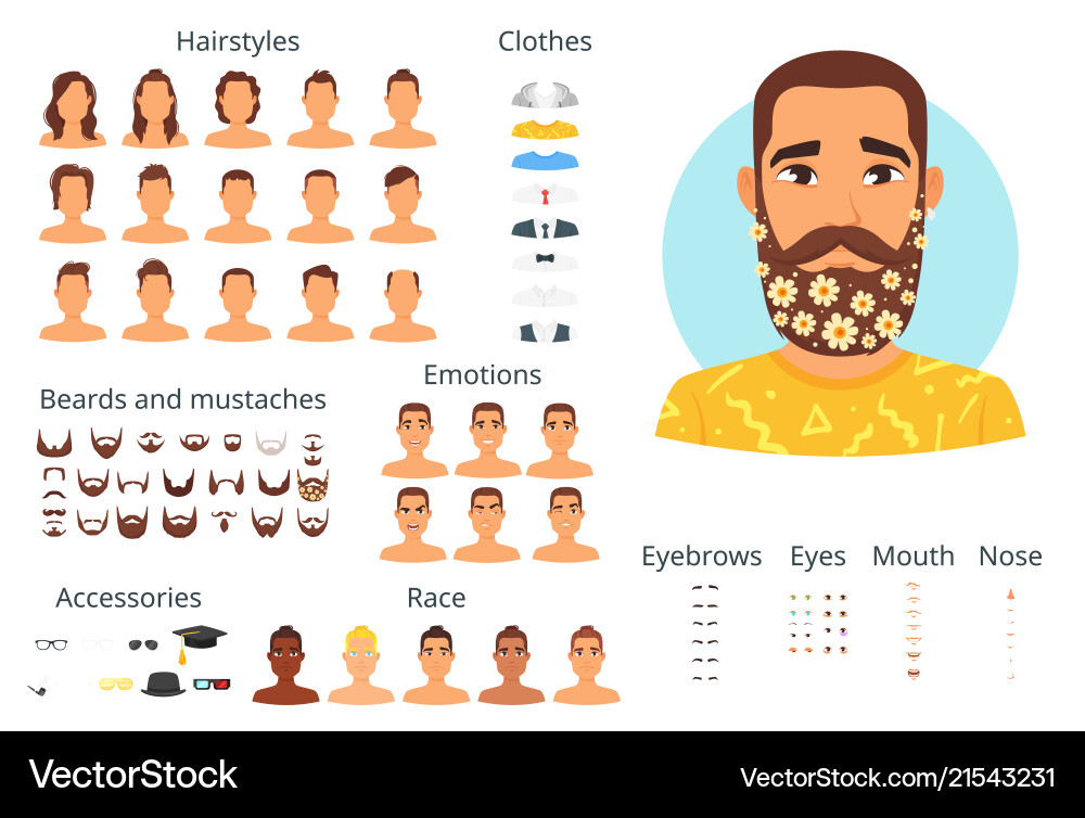 Man Avatar Creator - Customizable Faces vector image