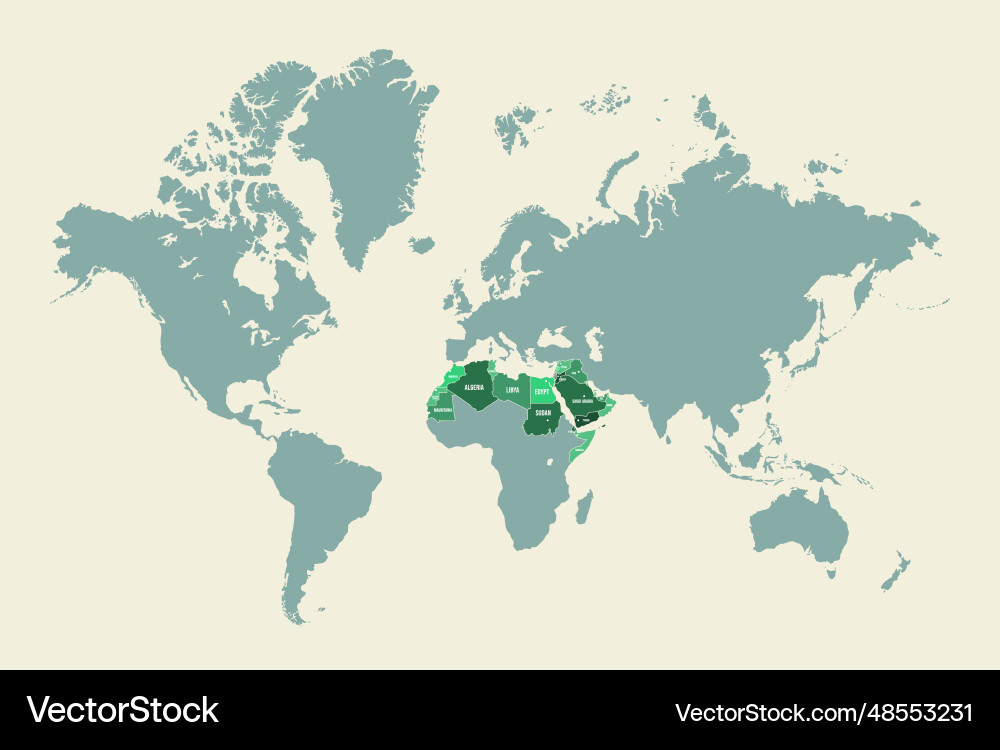 Map of arab world islamic geography Map of arab world islamic geography vector image