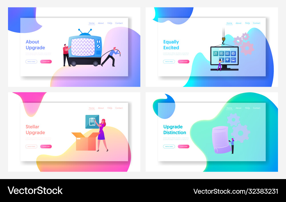 Programm Upgrade Landing Page Vorlage gesetzt winzig Programm Upgrade Landing Page Vorlage gesetzt winzig vektorbild