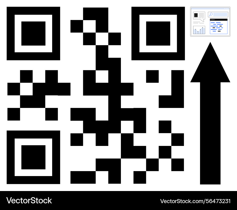 Qr code with upward arrow signifying digital Qr code with upward arrow signifying digital vector image