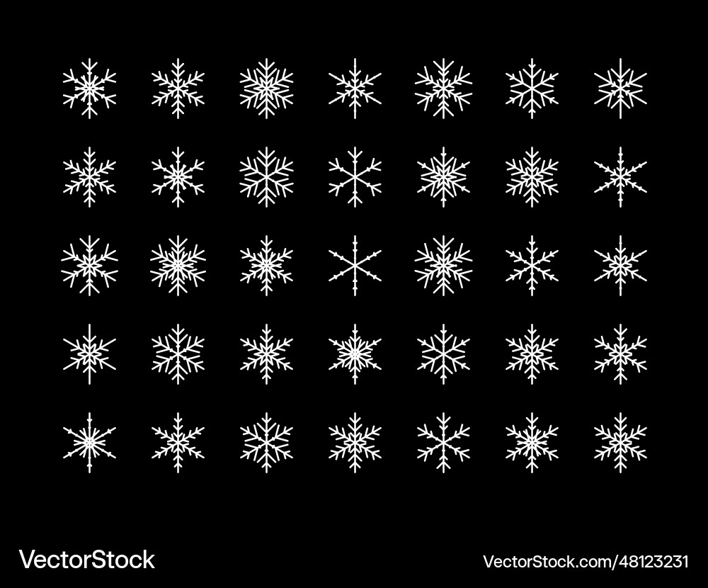 Set of different snowflake icon on black vector image
