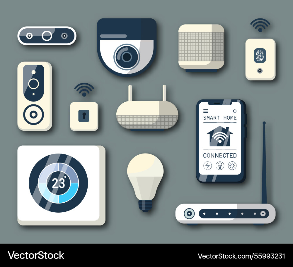 Smart home automation devices and controls set vector image