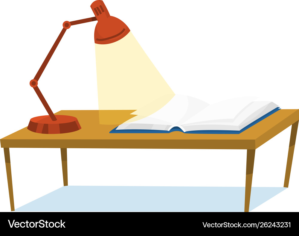 Study Table with Open Book and Lamp vector image