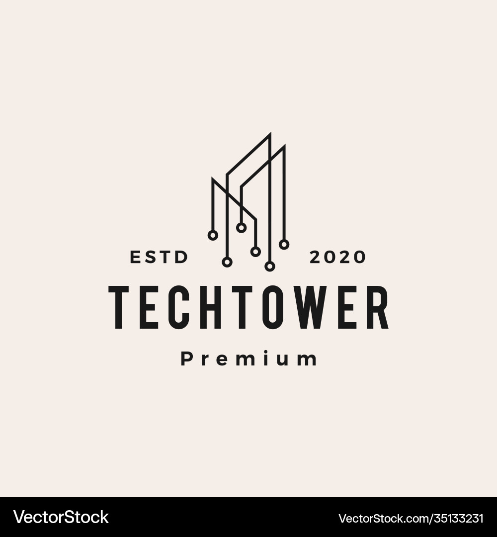 Tech tower building hipster vintage logo icon Tech tower building hipster vintage logo icon vector image