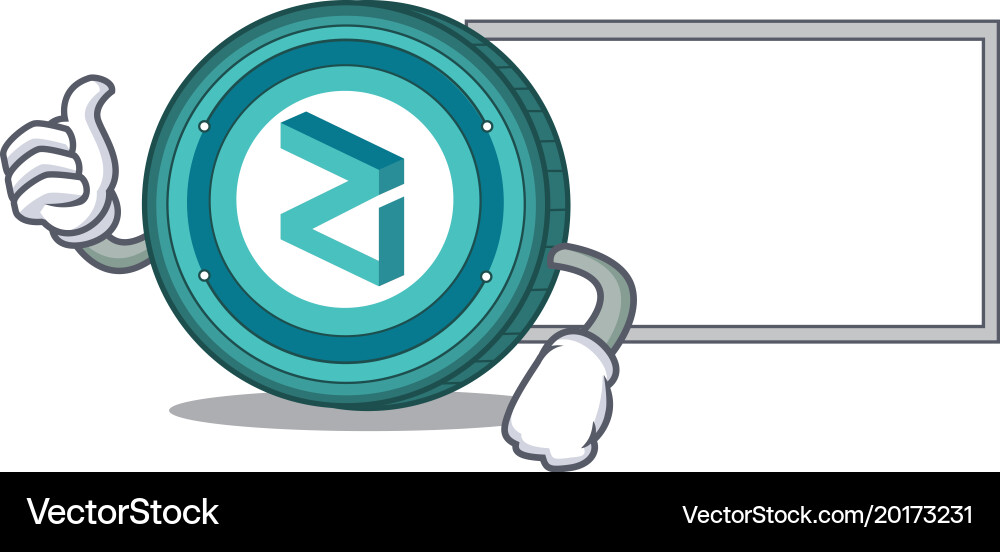 Thumbs up with board zilliqa coin character Vector Image