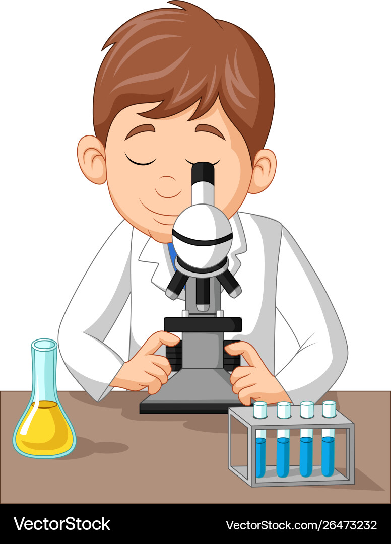 Boy Using Microscope in Lab vector image