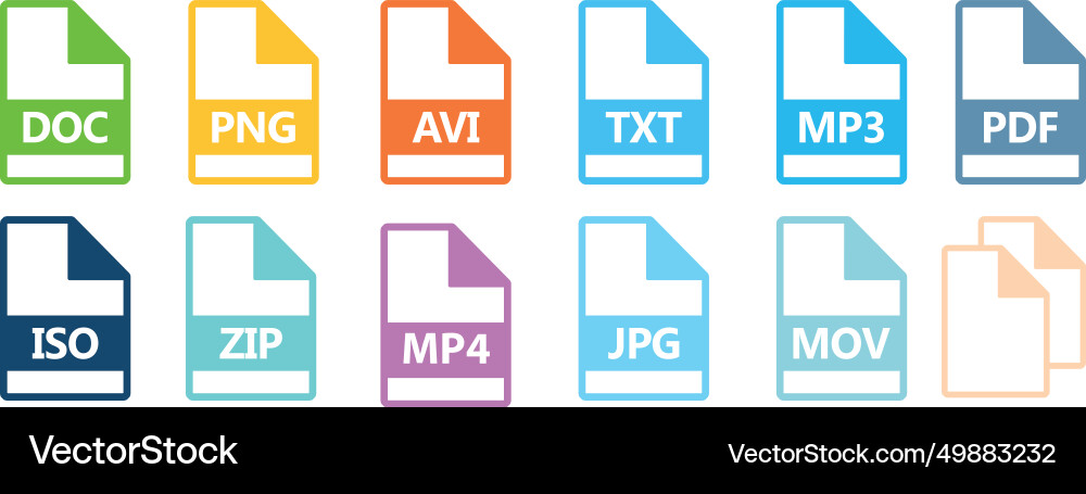 File type icon set popular files format File type icon set popular files format vector image
