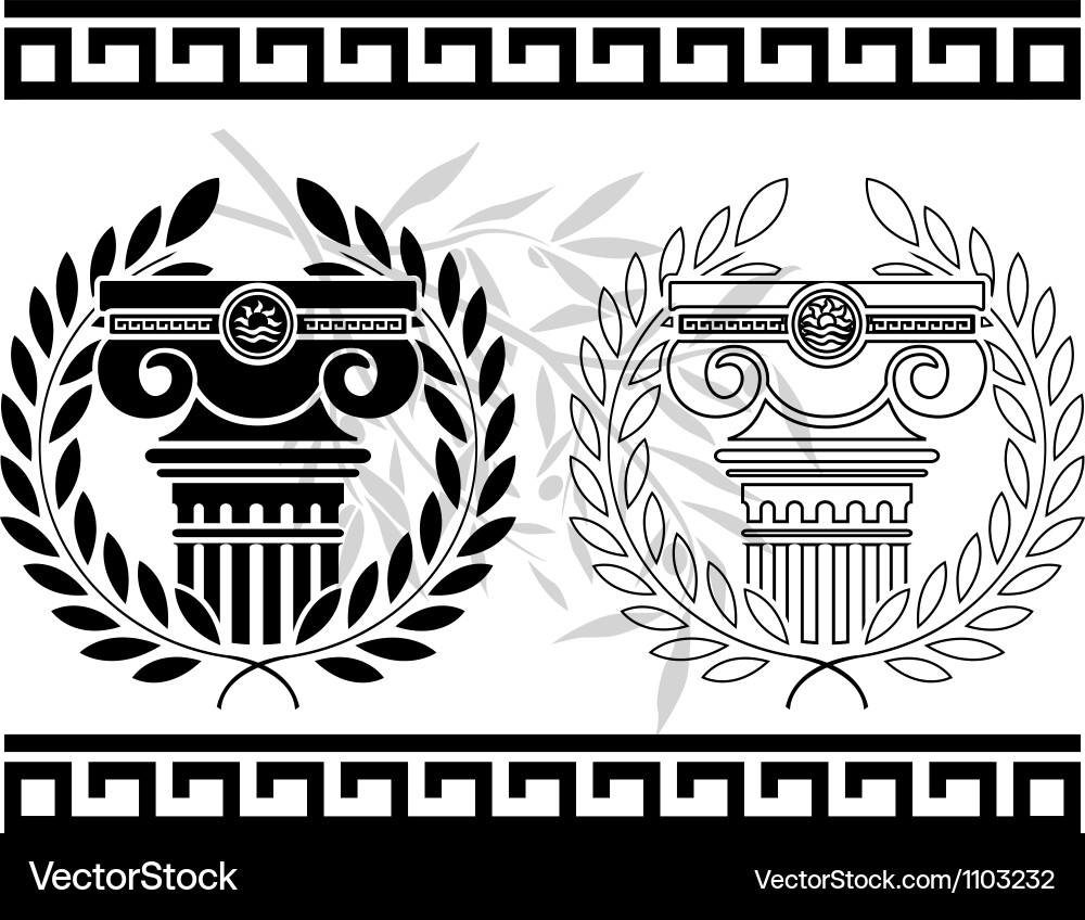 Ionic Column and Laurel Wreath Stencil vector image