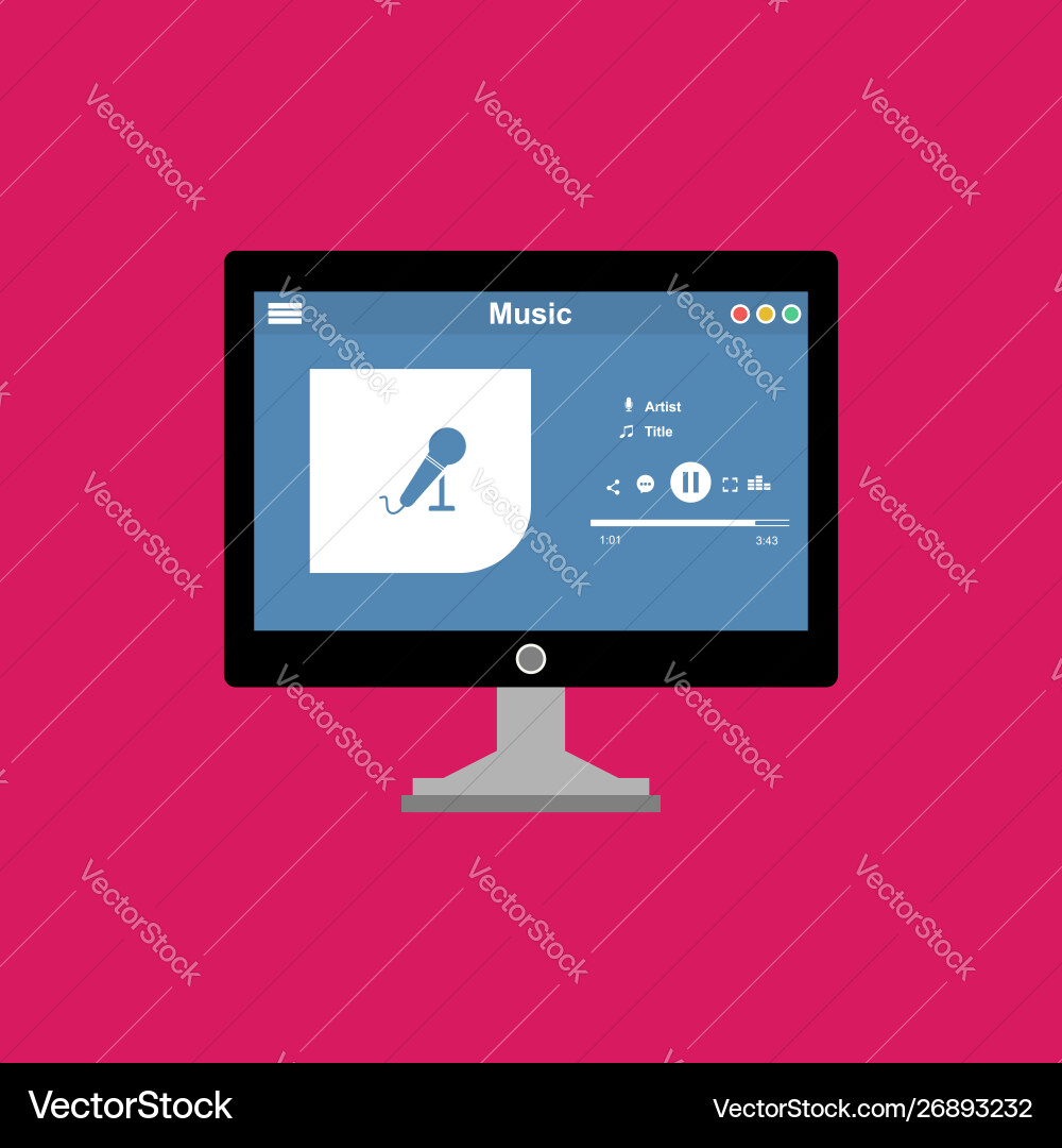 Media player application app template with flat Vector Image