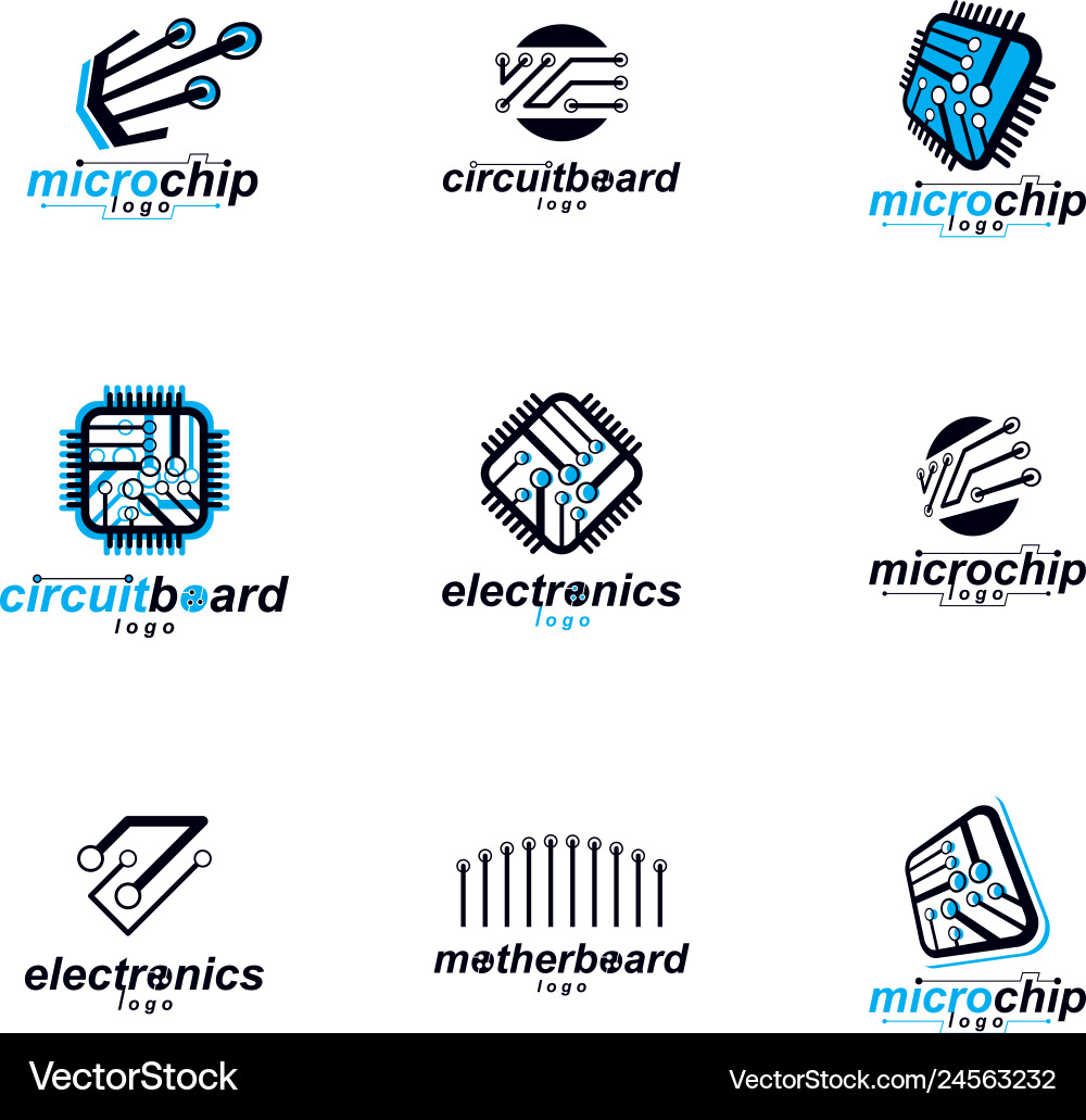 Set of microprocessor scheme abstract logotypes Set of microprocessor scheme abstract logotypes vector image