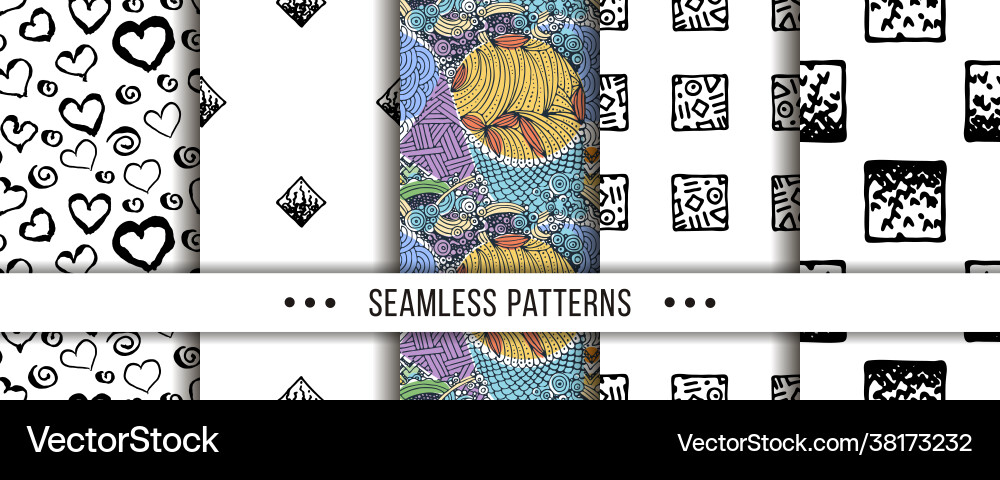 Set seamless patterns with hand-drawn elements Set seamless patterns with hand-drawn elements vector image
