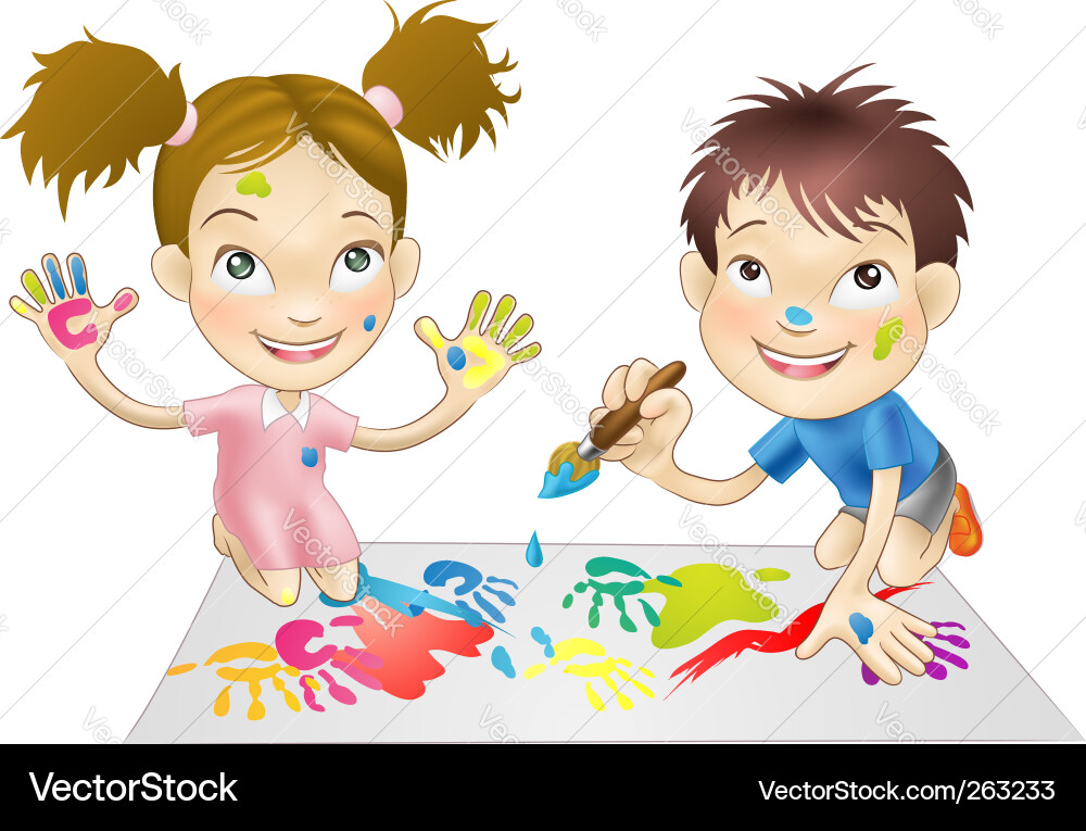 Children with Paints Vector Image