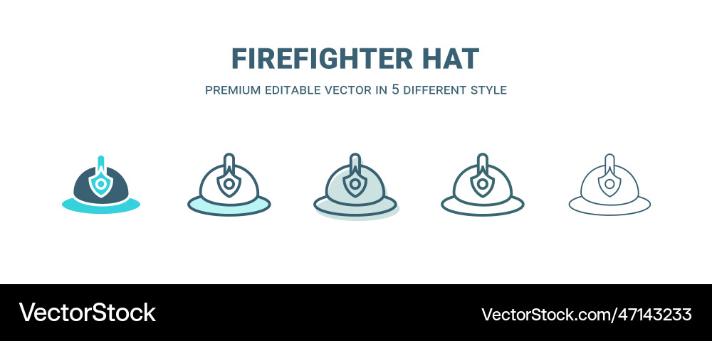 Firefighter hat icon in 5 different style outline Vector Image