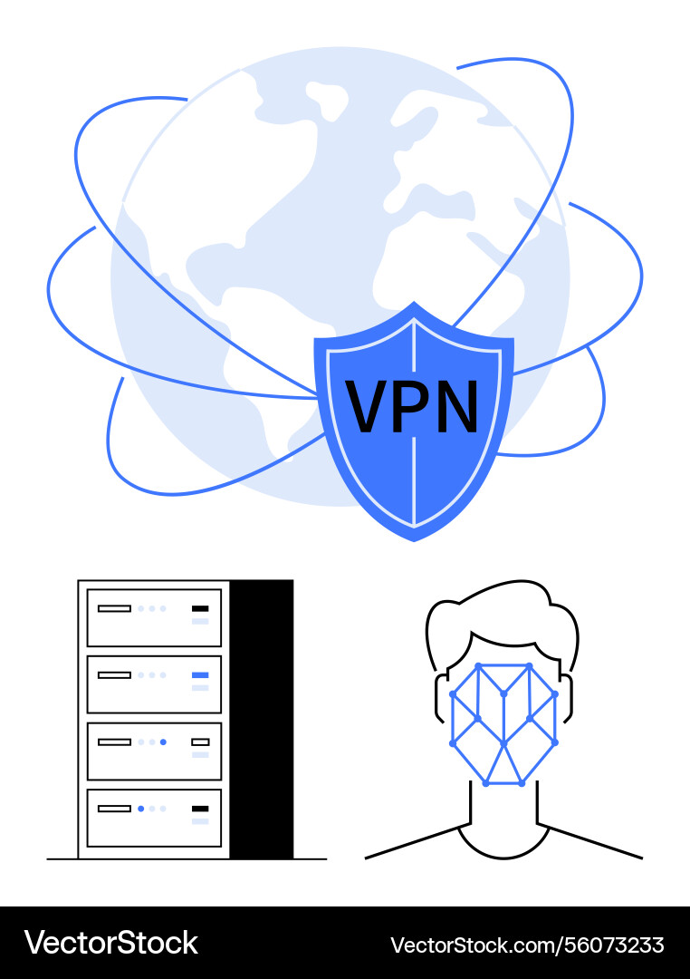 Global vpn security network with data server Global vpn security network with data server vector image